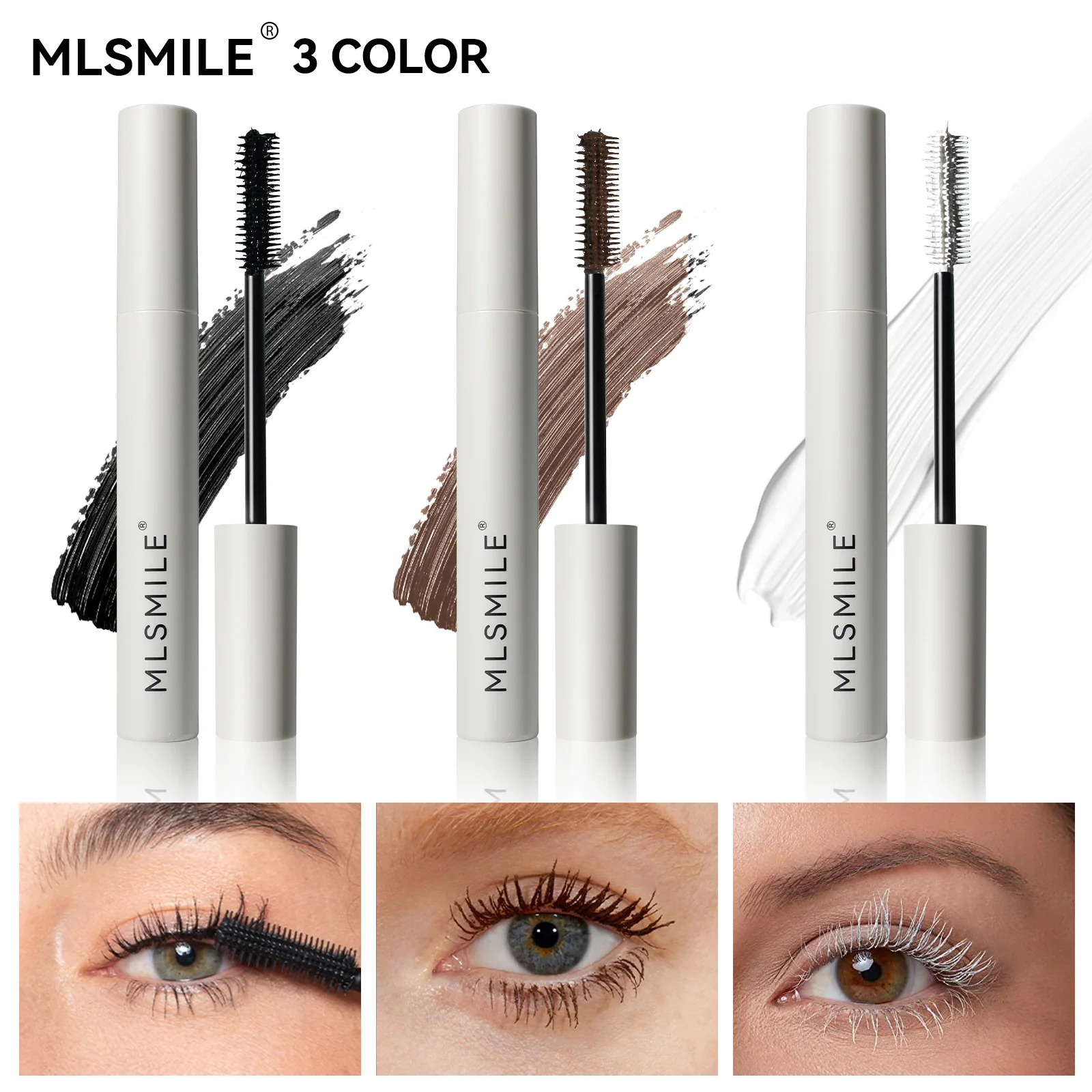 MLSMILE 3 colori Mascara impermeabile Quick Dry Lasting Natural Curly Thick allungamento ciglia Professional Fashion Mascara 10ml