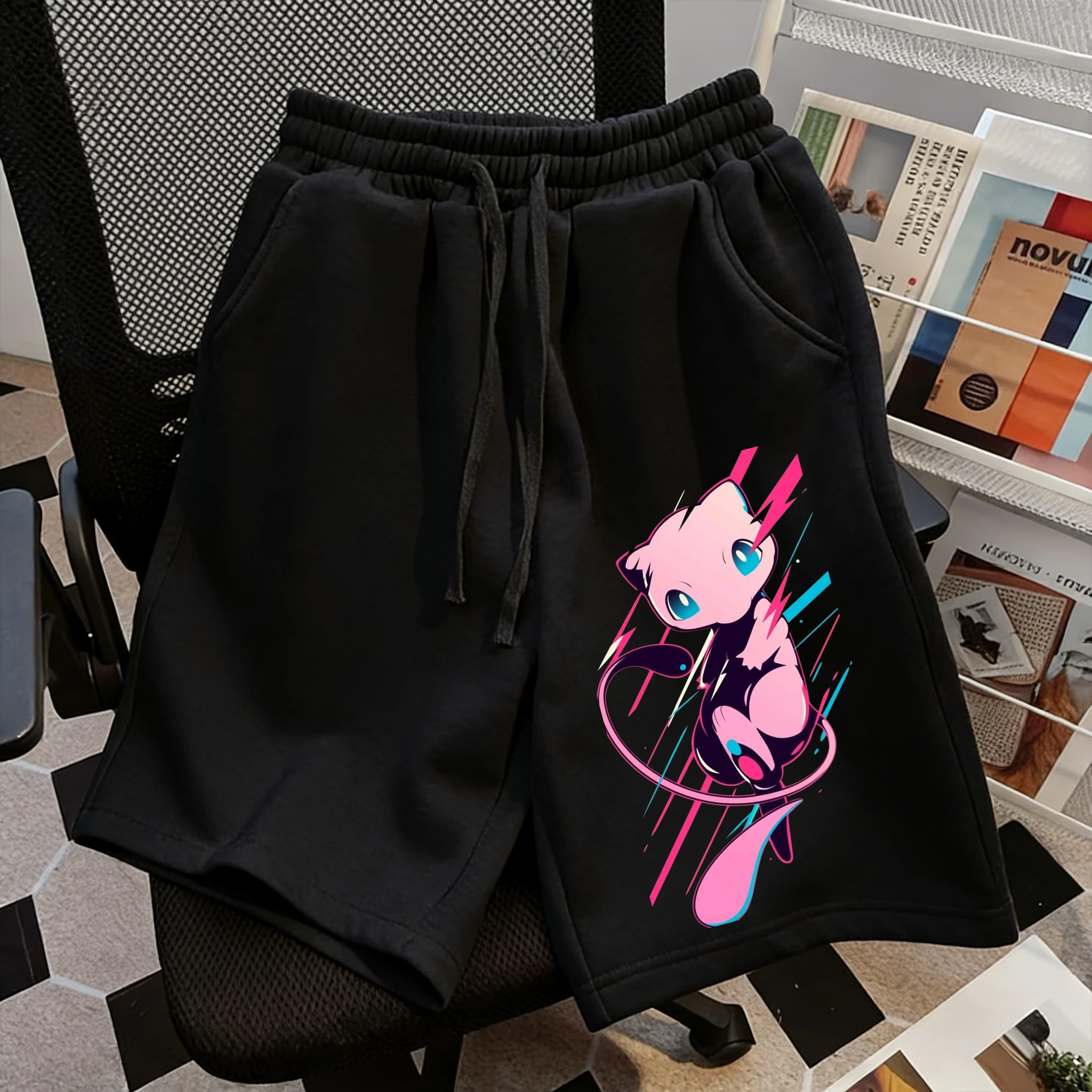 Summer Mewtwo Pokemon Shorts for Men & Women, Casual Streetwear Style, Quick Dry Breathable, Gym Sports Outdoor Five-point Pants