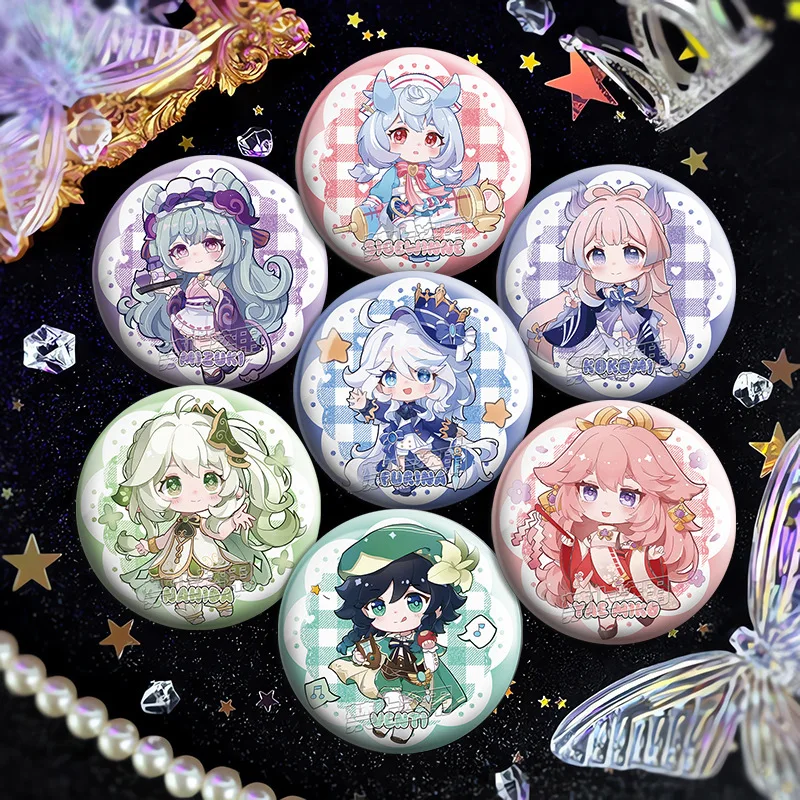 

58mm Genshin Impact Game Peripheral Q Version Kawaii Furina Badge Tinplate Costumes Accessories Tinplate Pendant Collect Gifts