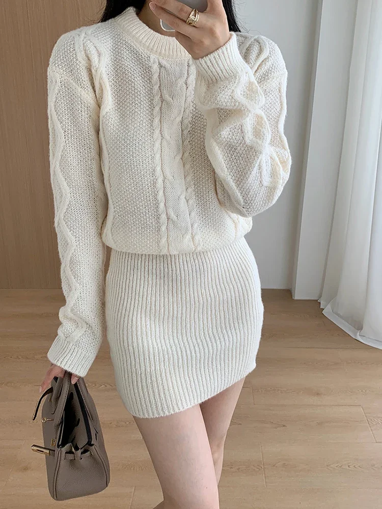 Ribbed Pullover Bodycon Dress Knit Bating Sleeve Fake Two Piece Dress Thickened Warm Dress For Women 2024 Fall Winter