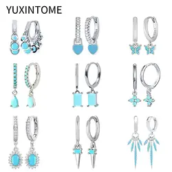 925 Sterling Silver Ear Needle Turquoise Heart Gold Silver Earrings for Women Luxury Blue Zircon Pendant Earring Fashion Jewelry