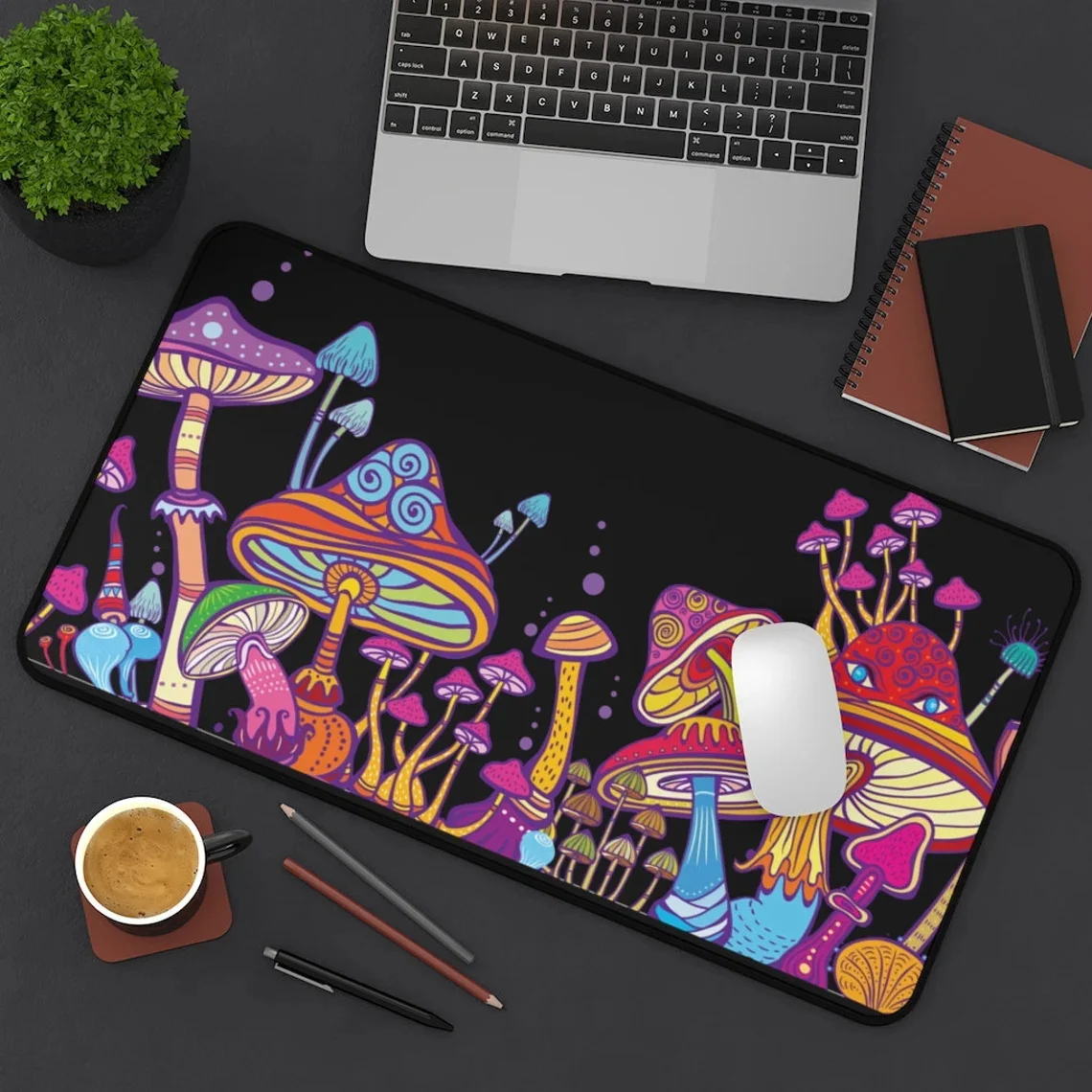 Plant Mouse Pad Cottagecore Purple Magic Mushroom Pattern Large Mousepad Cute Desk Mat Gift for Gamers Extended Keyboard Pads