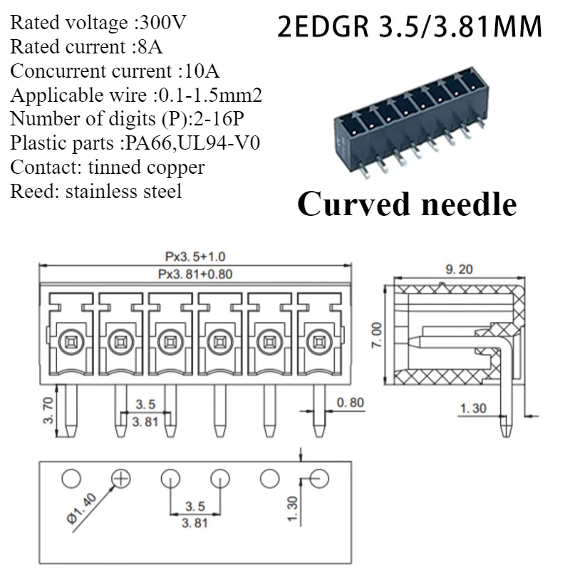 2/10 مجموعات/وحدة 2EDG-3.81 مللي متر المكونات في PCB الأسلاك محطة 15EDGK/VC/RC إبرة مستقيمة إبرة منحنية 2P-16P أسود أخضر برتقالي