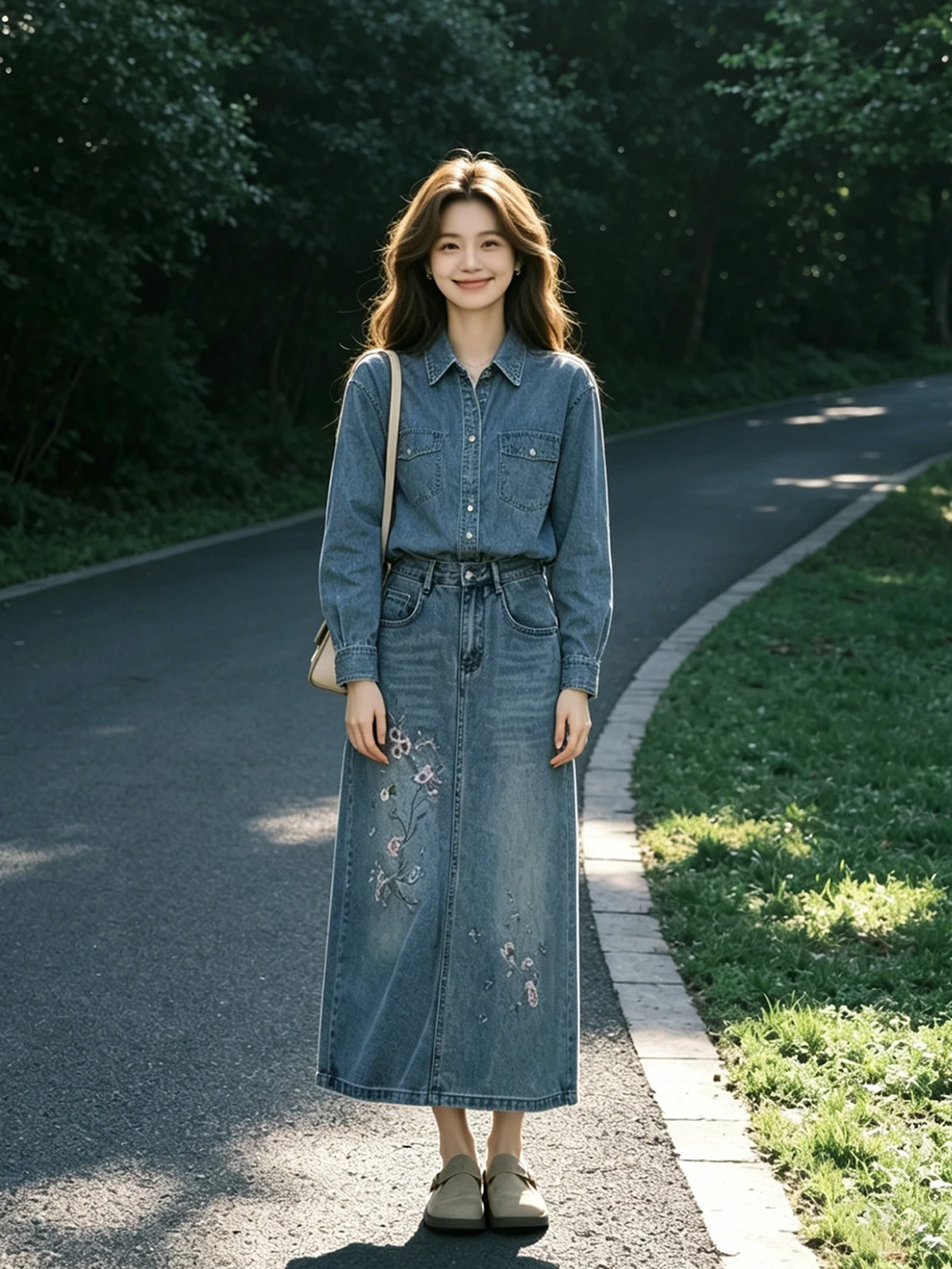 High Waist Straight Cut Denim Skirt Women's Spring Summer New Style Embroidered Floral A-Line Bodycon Skirt Casual Style