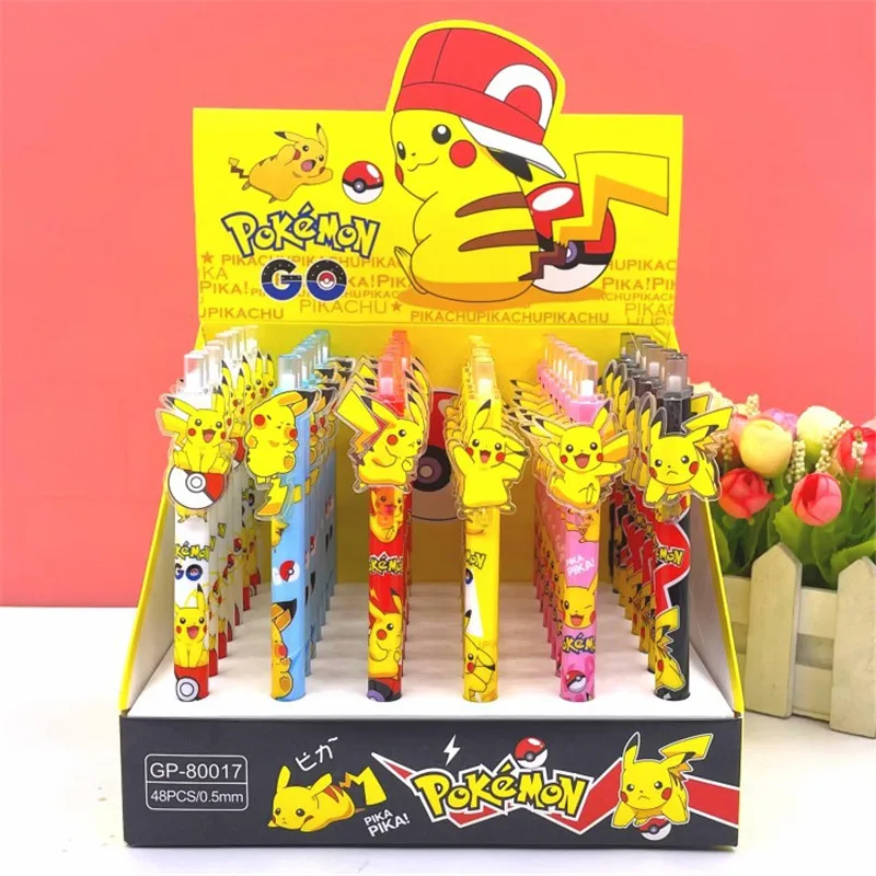 48pcs Pikachu Pokemon Pencil Set Animal 2.0 Thick Core Automatic Pencil Student Stationery School Supplies Birthday Kids Gifts