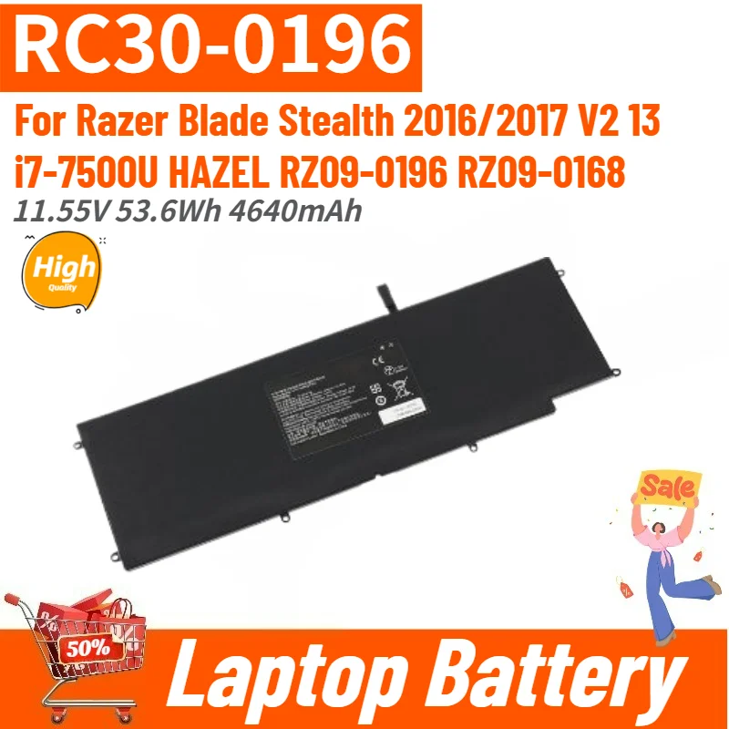 RC30-0196 High Quality Laptop Battery 11.55V 4640mAh for Razer Blade Stealth 2016/2017 V2 13 i7-7500U HAZEL RZ09-0196 RZ09-0168