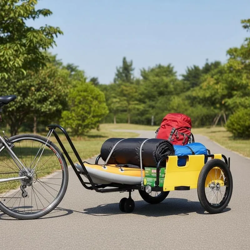 Fahrradanhänger Lastenanhänger Gelber Oxford-Stoff Eisen Outdoor Radfahren Camping Transport-Zubehör Sommerreisen Vatertag Geschenk