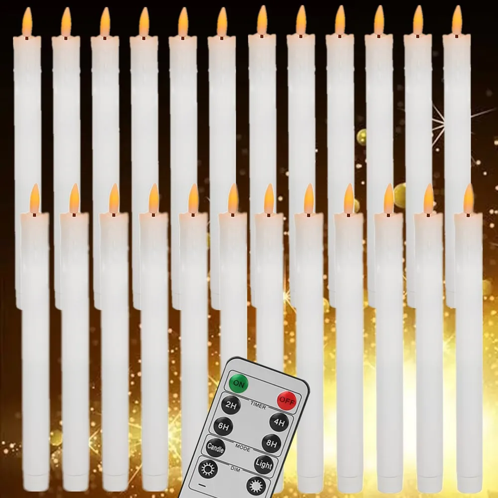 Flameless Ivory Taper Candles Flickering with 10-Key Remote Led Warm 3D Wick Light Window Candles Christmas Home Wedding Decor