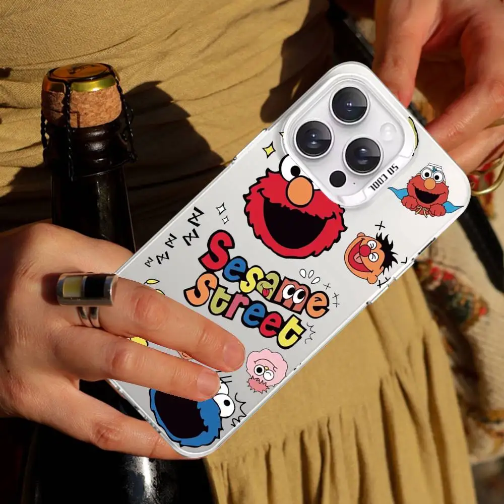 Cute Cartoon S-Sesame S-Street Phone Case For IPhone 16 15 14 13 12 11 Pro Max Plus Color Shockproof Back Silver Cover