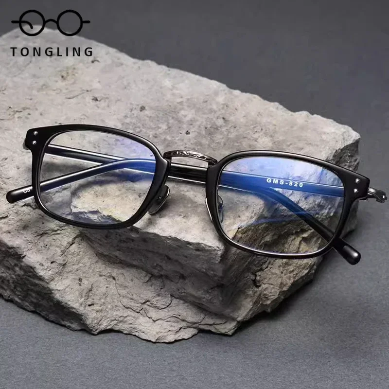 2025 new retro ultra light acetate small face glasses frame men pure titanium black comfort can be equipped with anti-blue lens