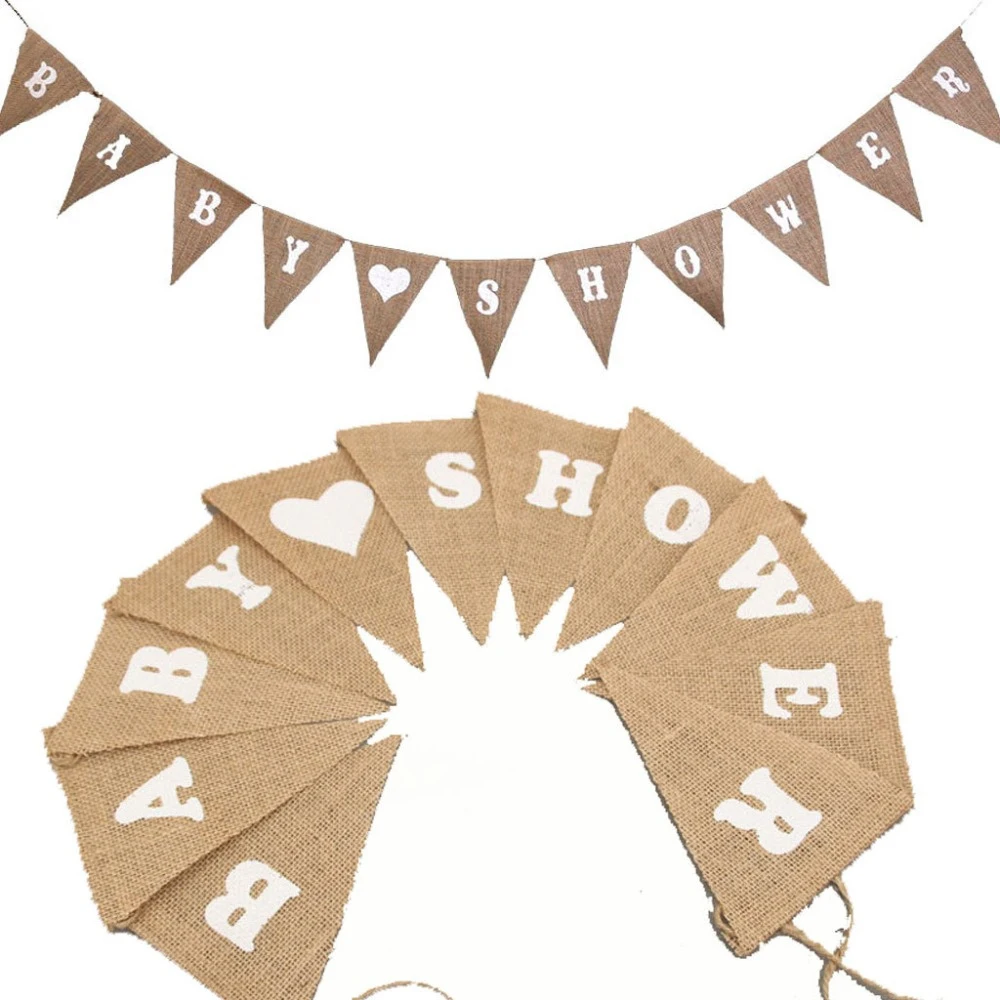 ตกแต่งธงน้ําหนักเบาเป็นมิตรกับสิ่งแวดล้อม Baby Shower ผ้าลินินธง Burlap Flags 13X17 ซม.Burlap แบนเนอร์