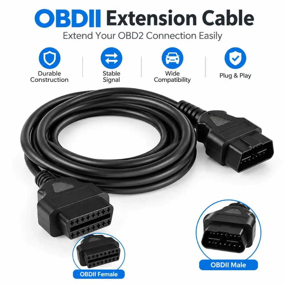New 16 Core OBD2 Extension Cable Male To Female 30/60/100/150/300cm 16Pin OBD Cord OBD Extender Cable for ELM327 Scanner