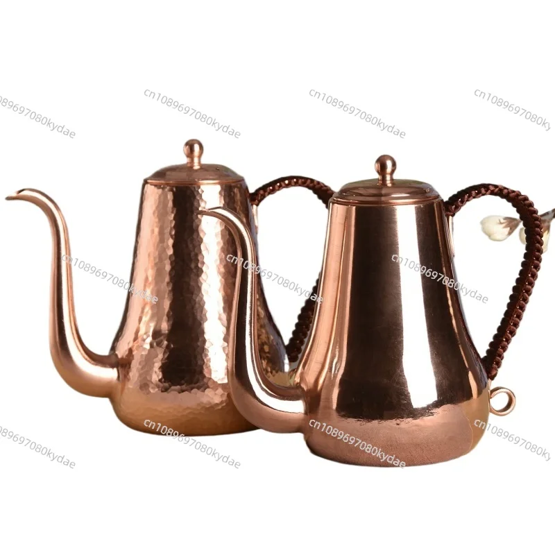 

Pure Copper Coffee Pot,Curved Spout Teaware1000 Ml Milk Tea Resistant Filter Weave Heat Carry By Hand Kettle,Handcrafted Teapot