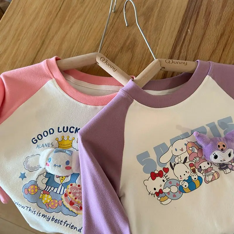 Chemise décontractée de dessin animé Kawaii, joli cœur girly, Hello Kitty, Cinnamoroll, Anime Sanurgente, Kuromi, belle base de beurre, jouets à capuche, cadeaux