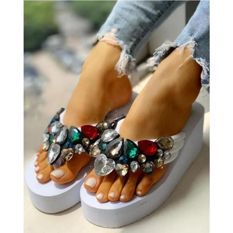 New Summer Platform Shoes Wedge Sandals Flip Flops Candy Colored Gem Sandals Casual Shoes High Heel Sandals