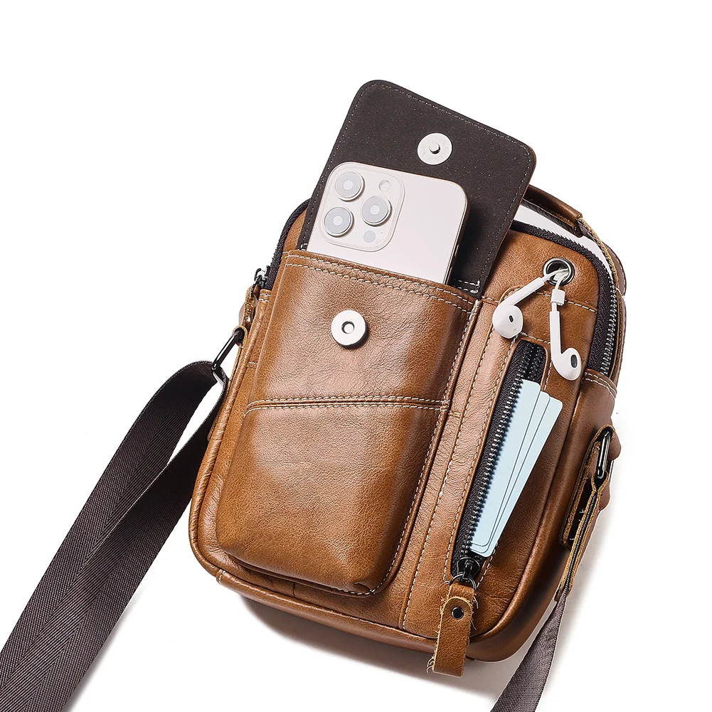 

Мужская сумка через плечо из натуральной кожи, винтажная сумка на ремне с несколькими карманами, прочная сумка через плечо для повседневных деловых поездок