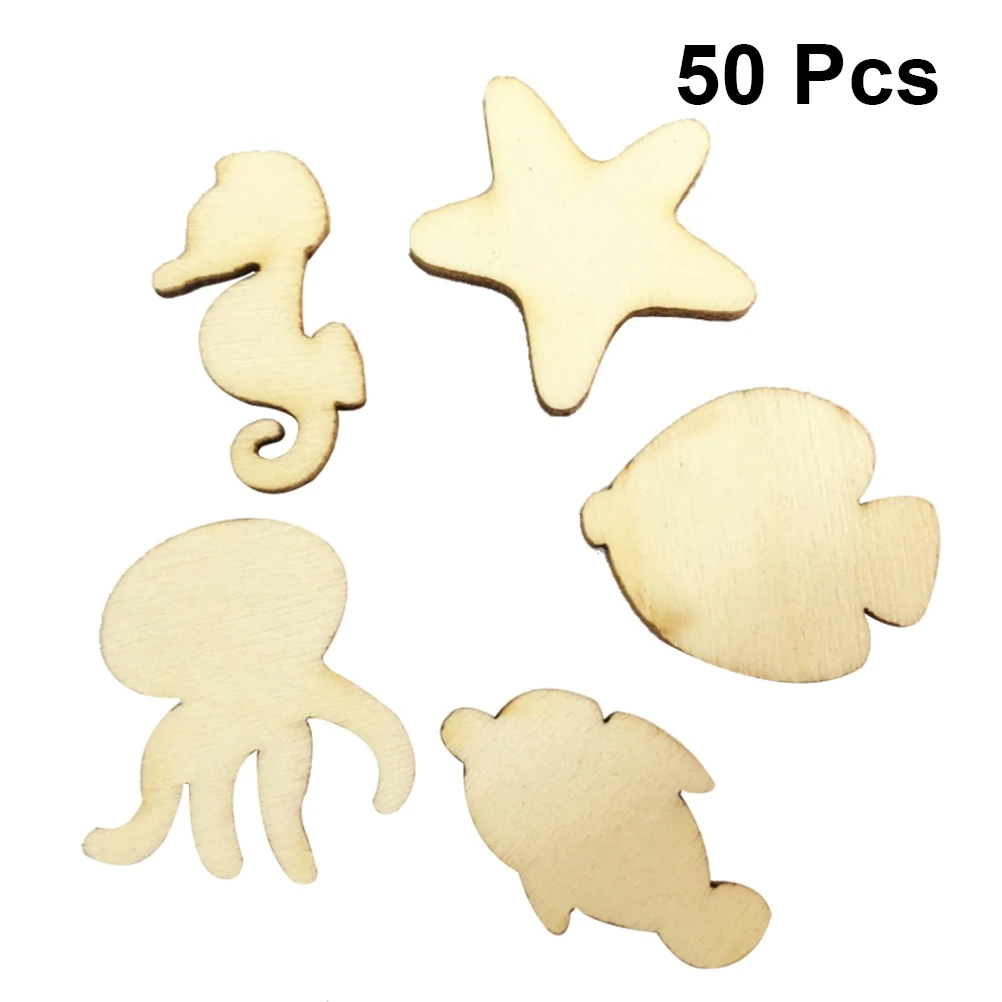 

50 Pcs Crafts Cartoon Ornaments Decorations Child Party Wooden Ornaments Scrapbooking DIY Projects Smooth Surface