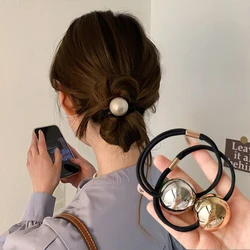 Corda per capelli a doppio strato di perle d'imitazione di moda corda per capelli con elastico a sfera geometrica semplice per fasce per capelli con coda di cavallo per ragazze da donna