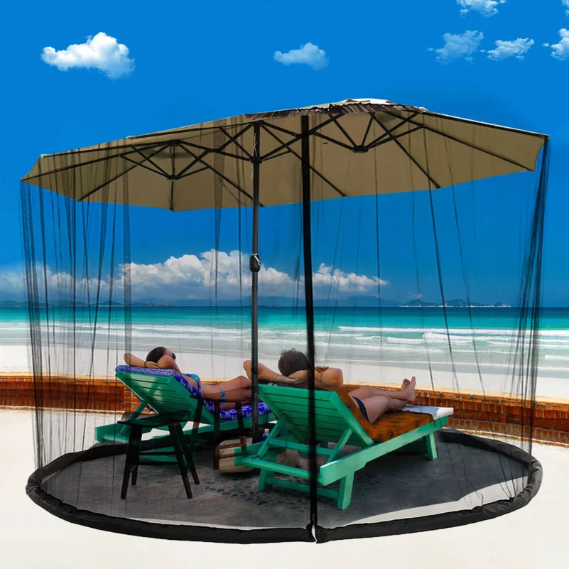 Outdoor Patio Umbrella Mosquito Net Cover Adjustable Garden Parasol Bug Mesh Screen