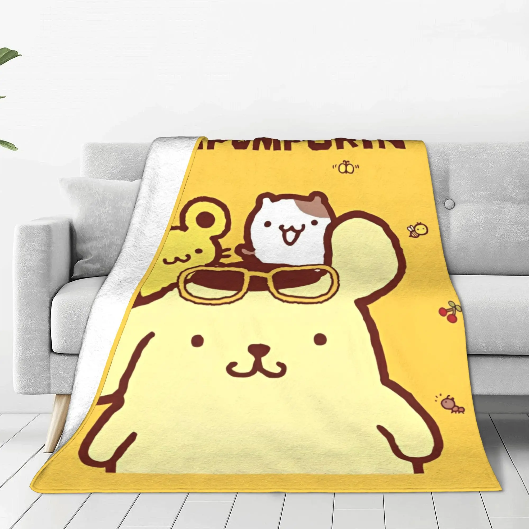 Kawaii Pompompurin    Blanket Sanrio Cute Cartoon Dog Plush Funny Soft Throw Blankets for Coverlet Autumn/Winter