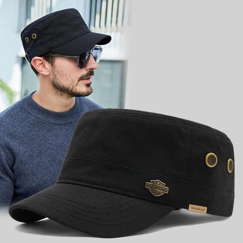 

Spring Summer Flat Top Hat Men'S Soft cotton Visor Hats Vintage Baseball Cap Outdoor Casual Peaked Hat Commuter Sunshade Hat