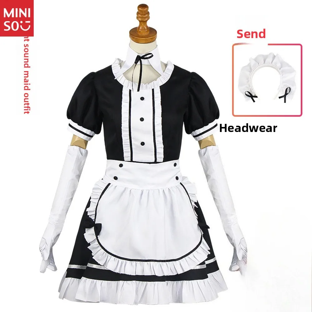 

Miniso K-On Maid Cosplay Uniform, Anime Cafe Waitress Black White Maid Dress Stage Performance