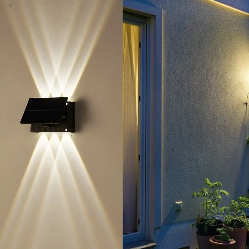 Imagem -02 - Outdoor Solar Led Wall Lights Lâmpada Impermeável up And Down Luminous Lighting Varanda Quintal Jardim Decoração