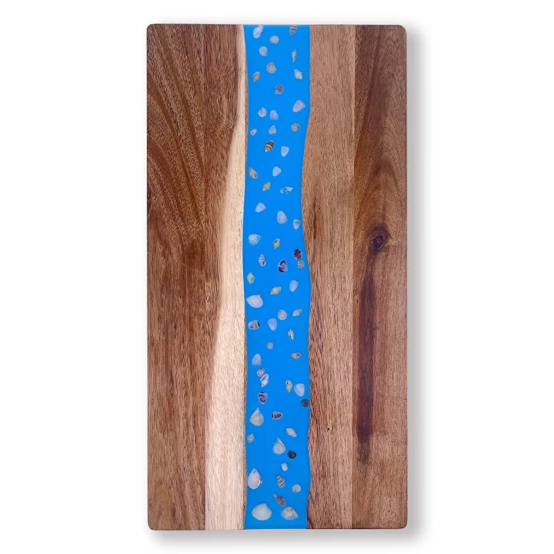 Wave Resin Cutting Board, Wooden Charcuterie Board with Ocean Design, Reversible Kitchen Chopping Block for Meat/Fruit