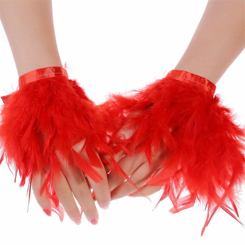 

Ostrich Feather Cuff Wrist Sleeve Women Real Fur Ostrich Feather Cuffs Feather Cuff Snap Bracelet Clap On Satin Shirts Elegant