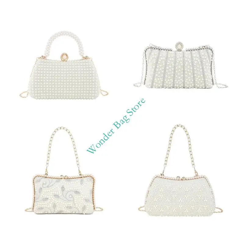 

Sparkling Faux Pearls Evening Bag With Removable Strap Lightweight Design Shoulder Bag For Banquets Bridal Event