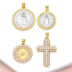 OCESRIO Fashion Big White Crystal Cross Pendant for Necklaces Copper Gold Plated San Benito Sun Jewelry Making Supplies pdtb632