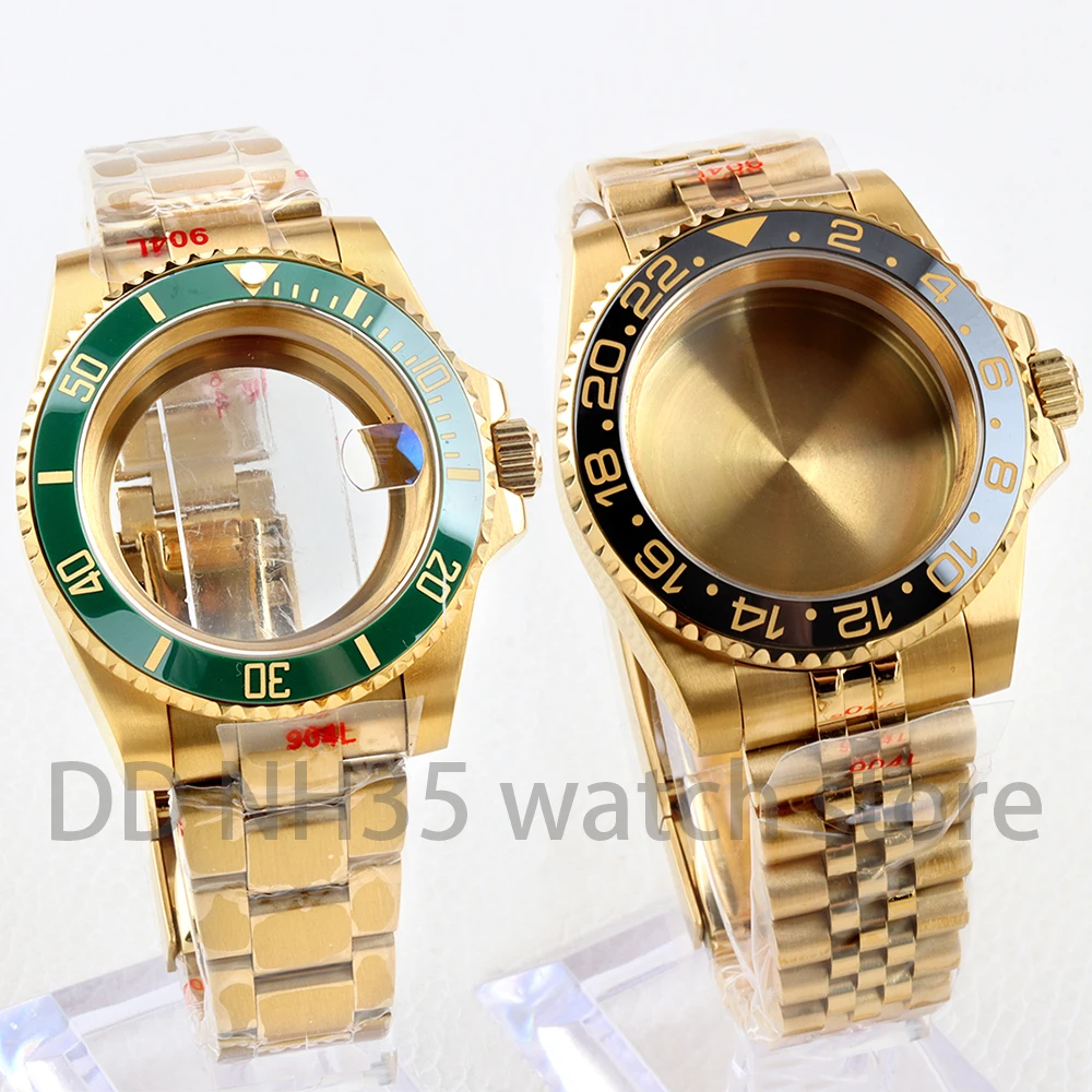 

Gold NH35 Case 40mm Sapphire Glass for NH34 NH35 NH36 NH38 Movement Yacht-Master SUB GMT 28.5mm Dial Jubilee/Oyster Bracelet