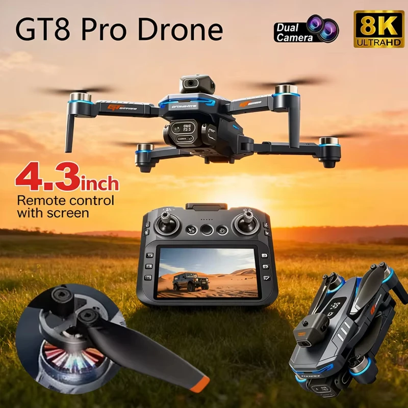 

Новый дрон GT8 2026 года с GPS, 8K HD, двойной камерой, 5G Wi-Fi, бесщеточными моторами, обходом препятствий, складной квадрокоптер-игрушка, подарок