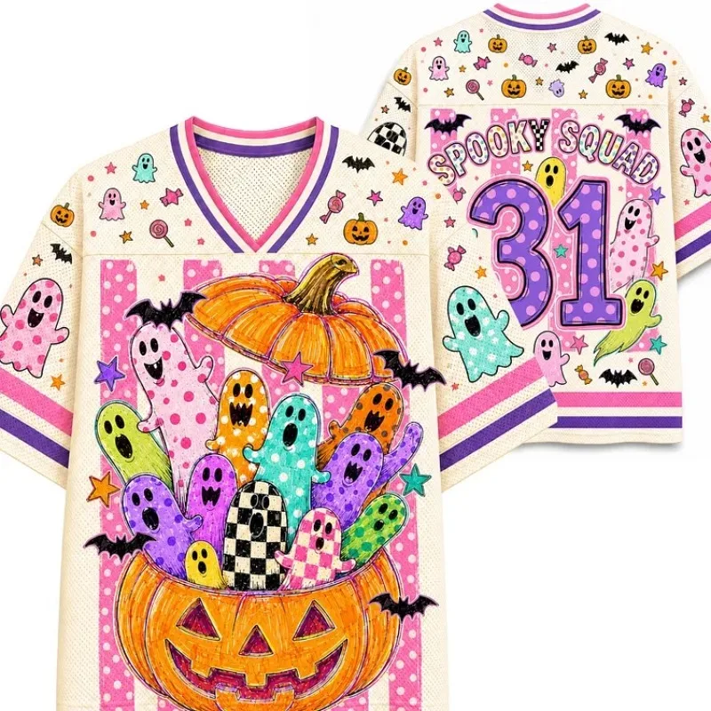 Sweet and Cool Halloween Ice Hockey Jersey Full of Candy, Ghost, Bat, Pumpkin, Loose and Breathable Top