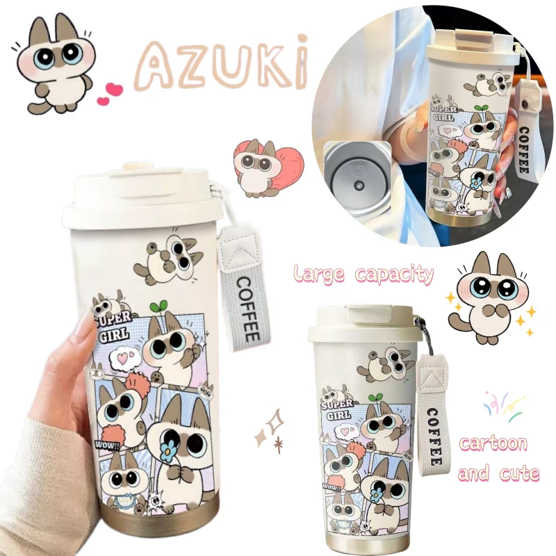 Azuki Isolierflasche Neuer Kreativer Cartoon-Stil und niedliches Design Modisch Einfach Langlebig Große Kapazität Tragbarer Paar-Kaffeebecher Geschenk – Detail 1