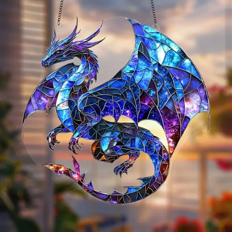 Pendentif de décoration de fenêtre en forme de Dragon bleu enchanteur, 1 pièce, adapté à la décoration de la maison, de l' bureau, de la fête des vacances
