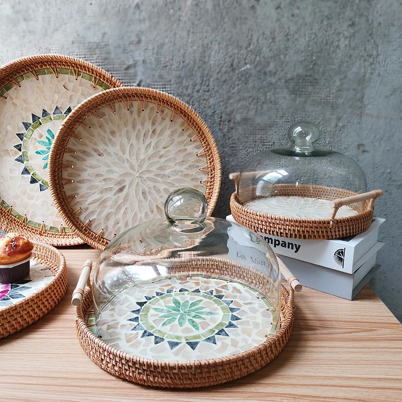 

Поднос для закусок Deep Sea, корзина для хлеба, стеклянная крышка с двойными ручками, поднос для чая, креативная тарелка для фруктов, столовые приборы