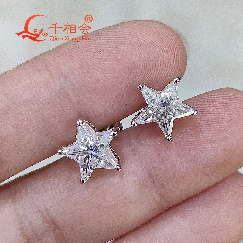 

S925 silver 8.5*8.5mm 3ct five star shape D VVS moissanite stone ear stud Earing for jewelry gift datting women wedding