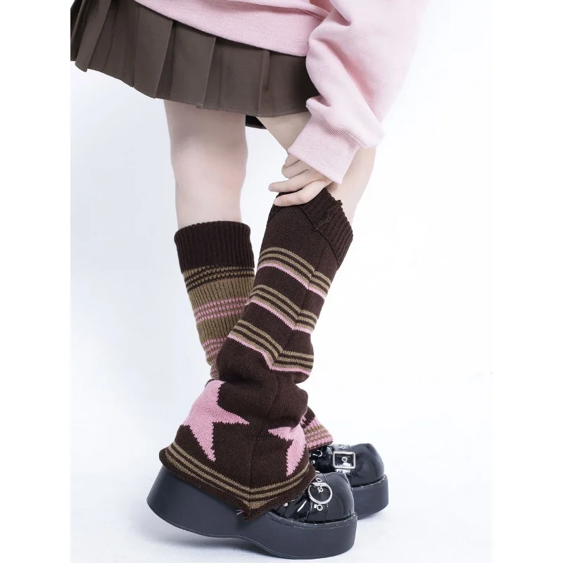 Gyaru Goth Leg Warmers Harajuku Sexy Leg Warmer Striped Knitted Socks Women Lolita Leg Cover Slouch Socks Boot Cuff Boot Sleeves