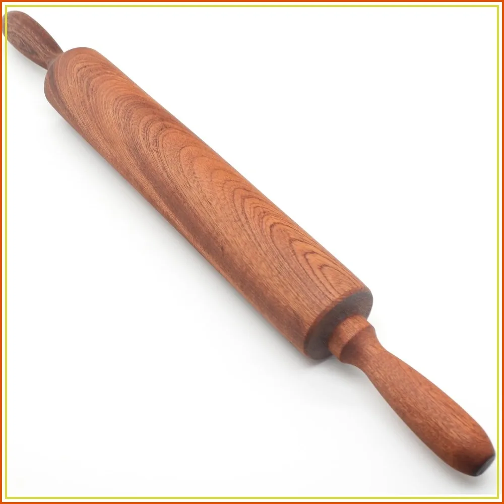 Rodillo de madera clásico de Sapele con asas, rodillo de madera para hornear pizza, tartas, pan, repostería y masa de galletas, 17"L x 1.77"W