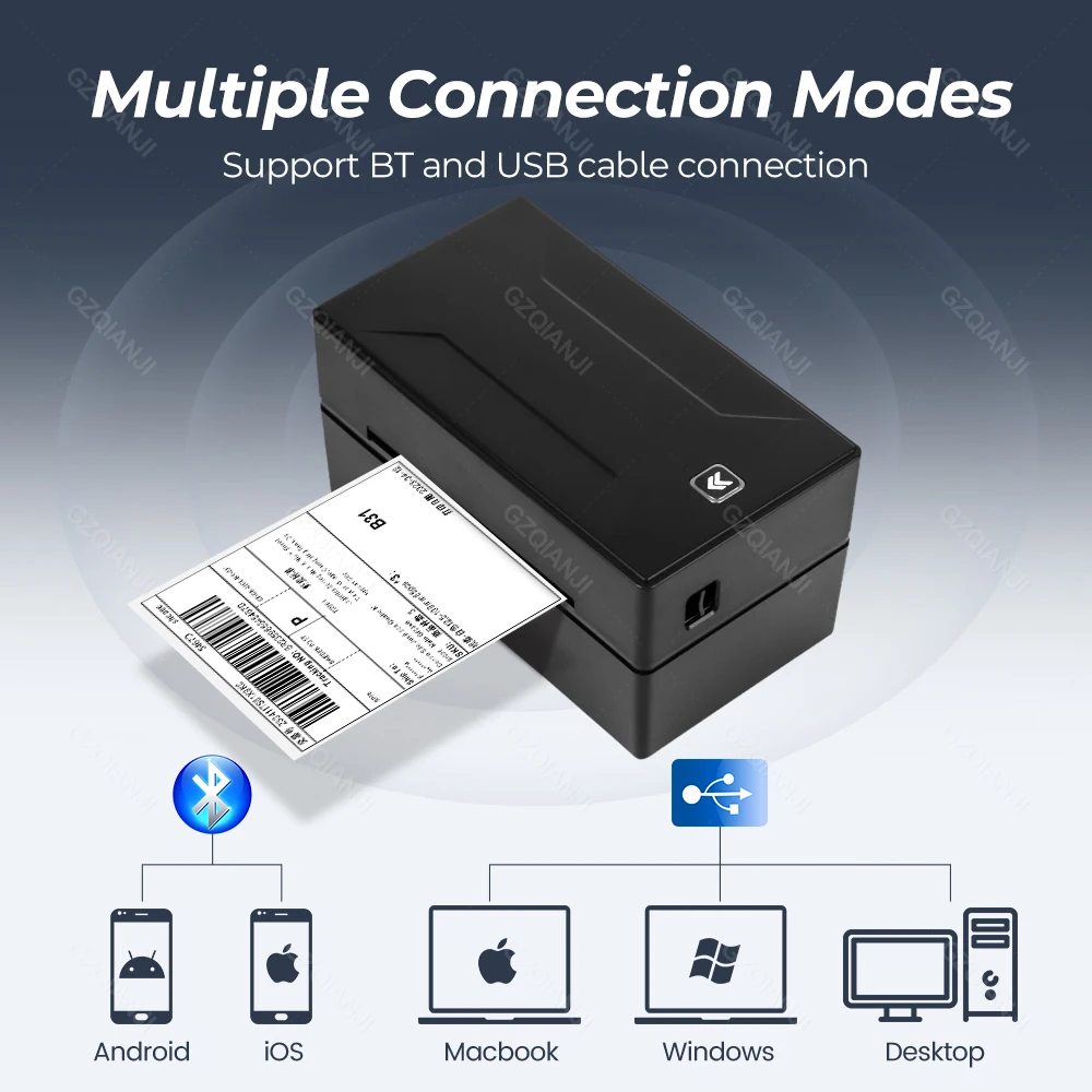 4 inch USB Bluetooth Thermal Shipping Label Printer Maker QR Barcode 40-110mm Logistics Labels Paper Work with Waybill Ebay UPS