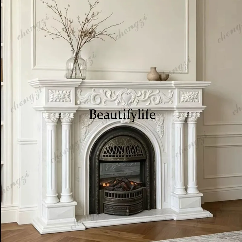 French fireplace natural stone marble European decorative cabinet villa living room mantel