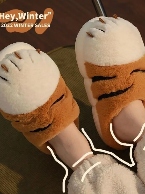 Online Red Slippers Female Winter Cartoon Cute Indoor Home Couple Student Dormitory Non slip Warm Cotton Slippers Male