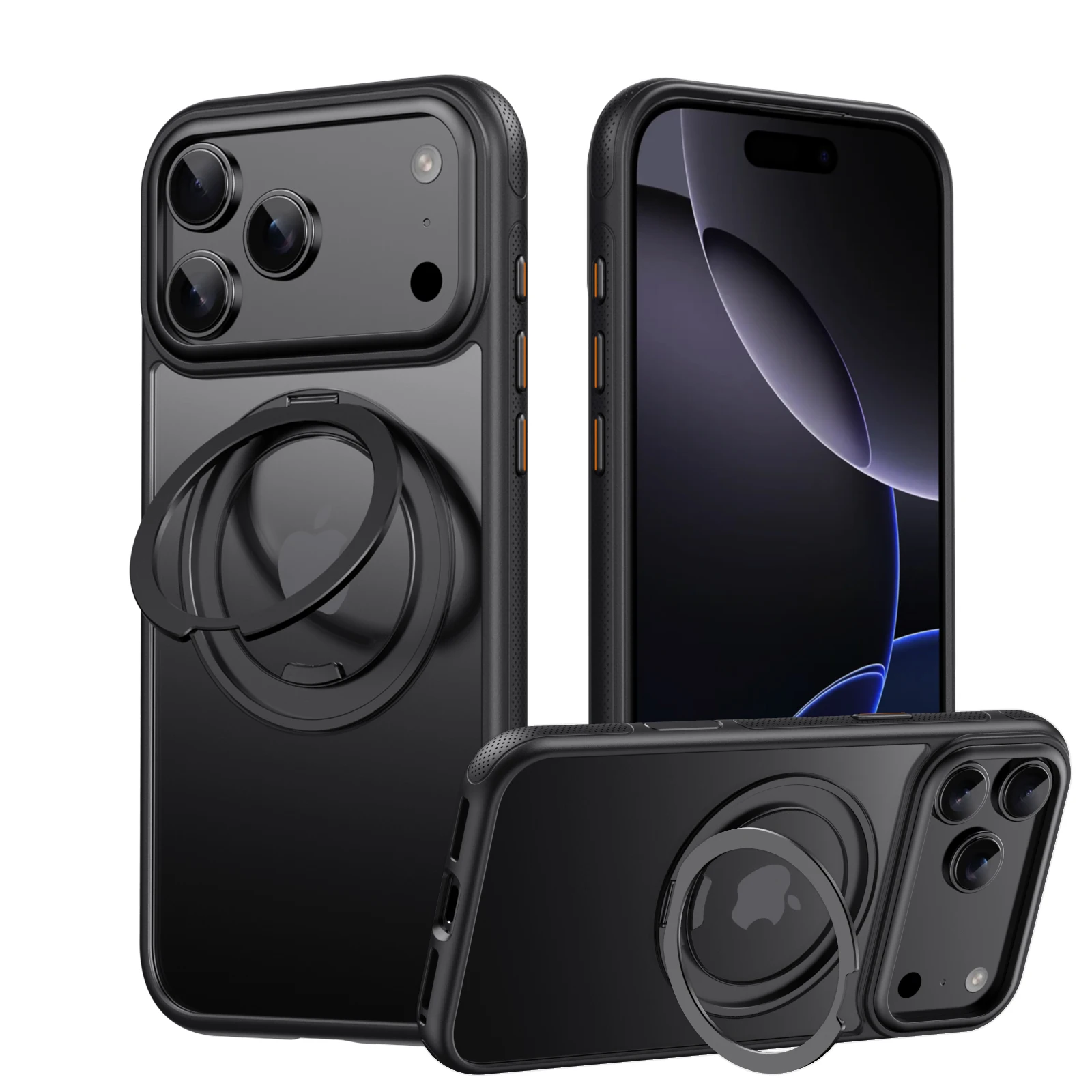 

Transparent Case for iPhone 17 Air 16 Plus 15 14 13 17 Pro Max 16e 360° Rotating Magnetic Ring Holder Kickstand Cover LMD003
