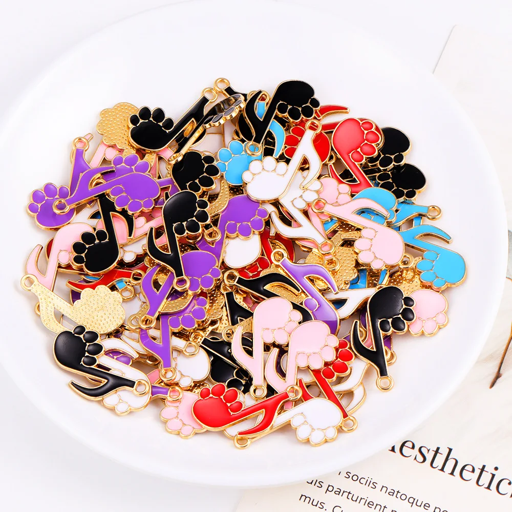 20 pcs/lot Fashion Paw Musical Note Alloy Enamel Pendant Accessories Charms for Women, Earrings/Necklace Handmade DIY Jewelry