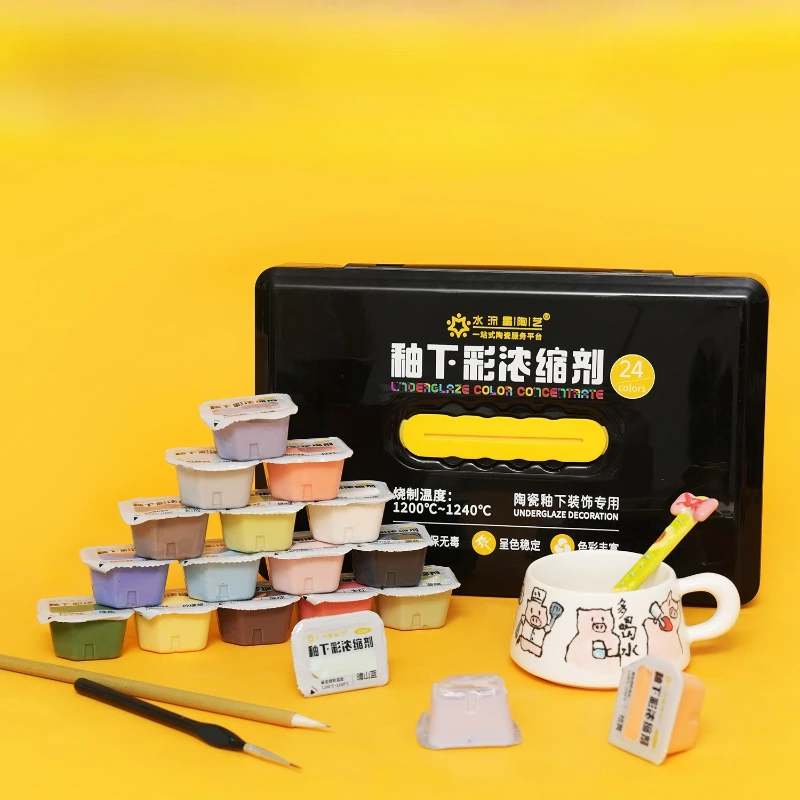 Ceramic Underglaze Color Concentrate 24 Colors 30ml Jelly Pigment Tool Set for Ceramic Painting Coloring Pottery Glaze