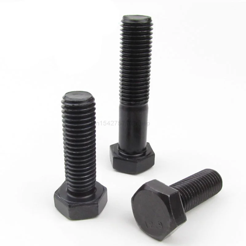 1/10pcs M6 M8 M10 M12 M14 M16 Black Grade 12.9 Alloy Steel Metric Thread GB5783 DIN933 External Hex Hexagon Head Cap Screw Bolt