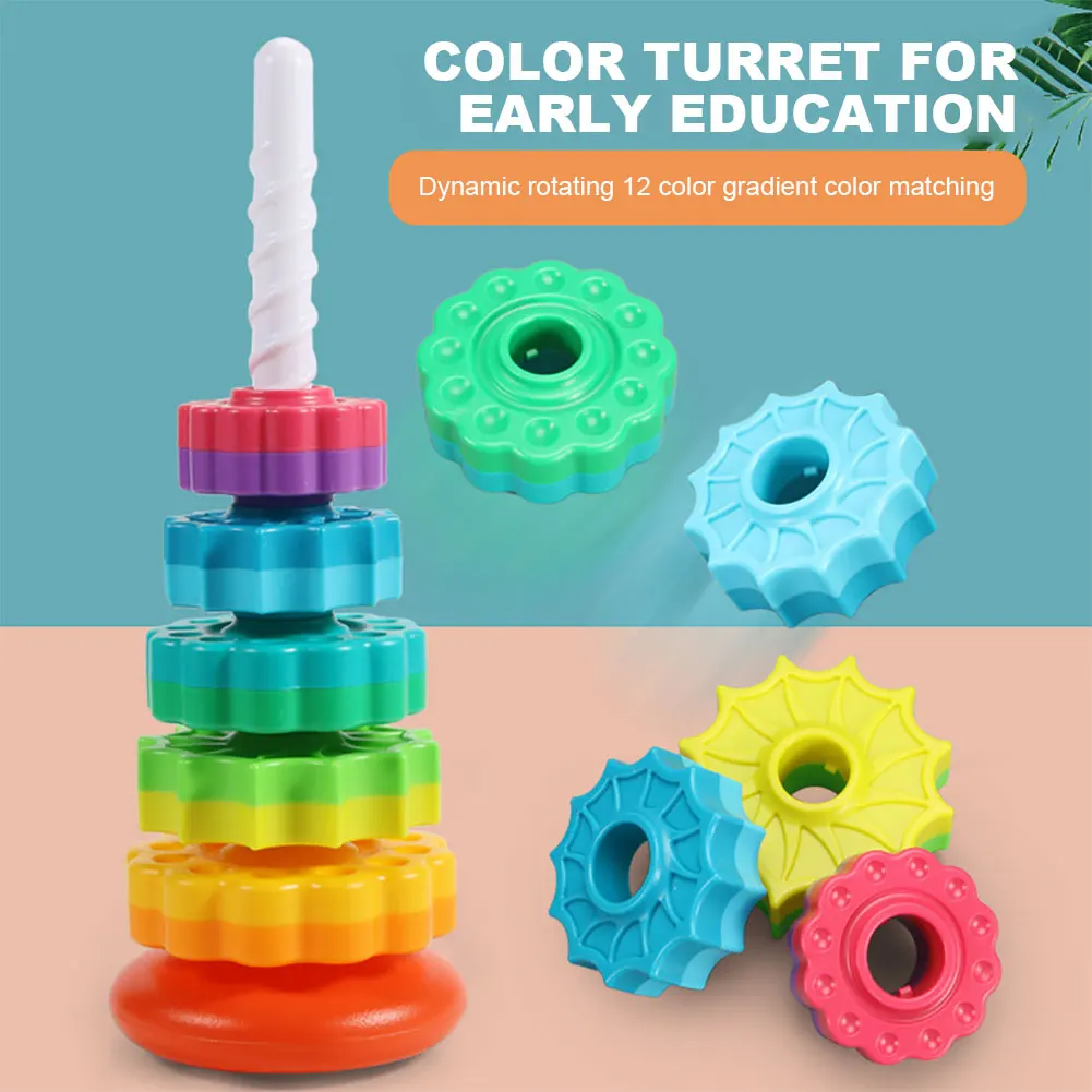 Spining Stacking Toy Eco-Friendly Gears Stacking Rings Toy Smooth Spining Tower Building Blocks Safe for Kids Holiday Toys