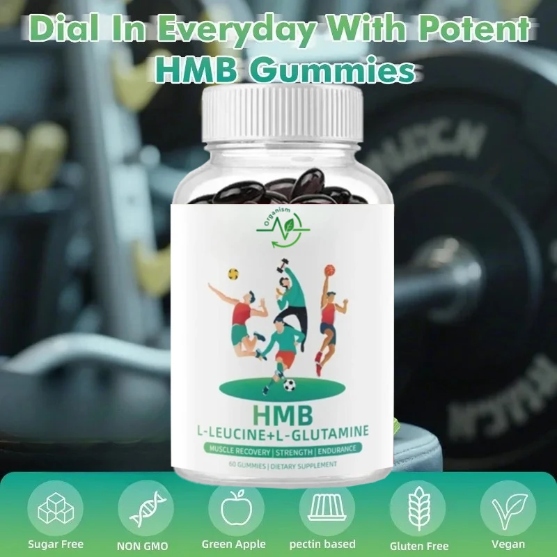 

HMB and Leucine Supplements Soft Candy Containing Leucine Amino Acid L-Glutamine Sugar Free Pure Apple Flavor 60 Gummies