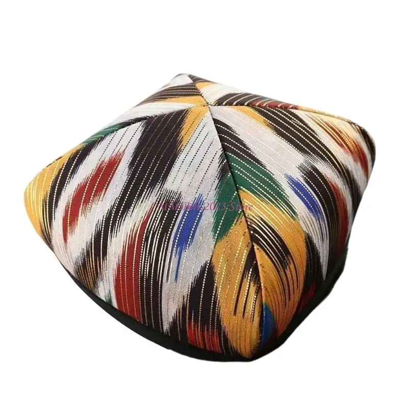 49ME Four Corner Fabric Hat with Structured Top, Soft Patterned Fashion Accessory for Travel, Photo Styling, Daily Wear